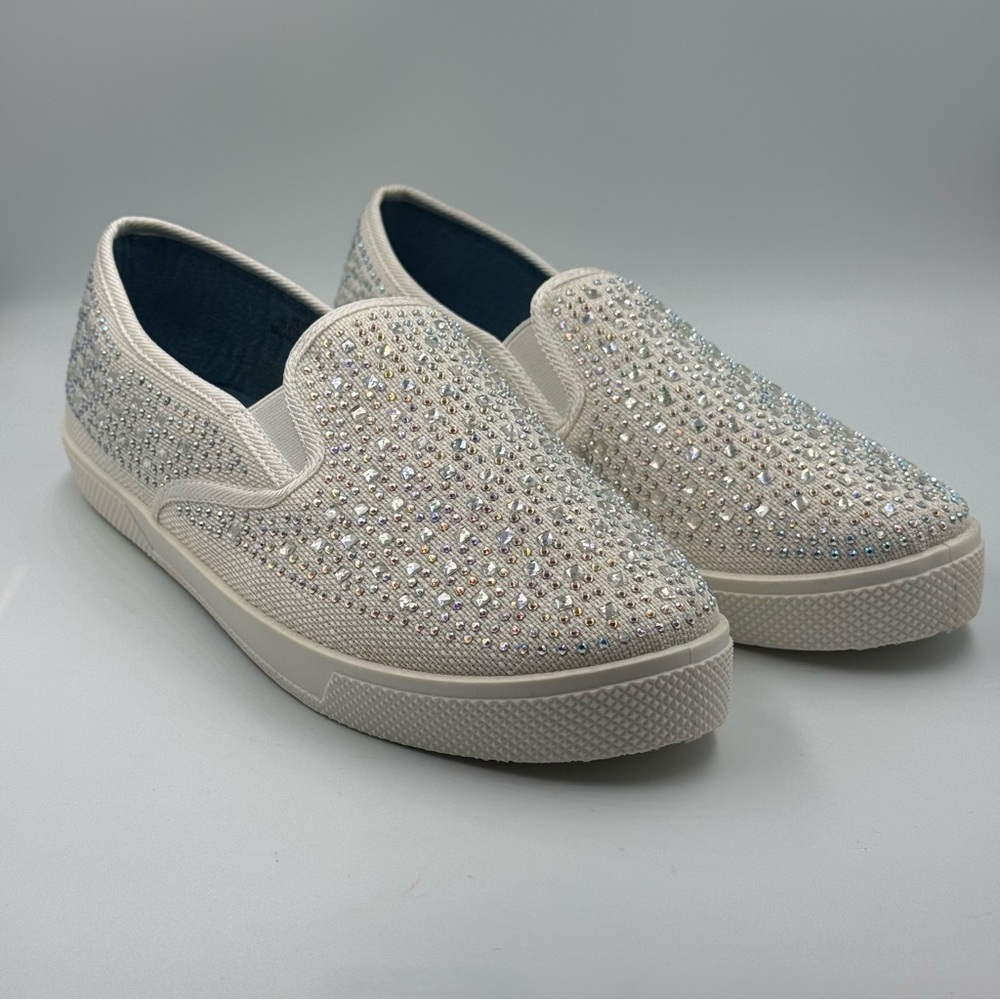 Your Party Shoes White with Rhinestones Slide On Sneakers Size 10
